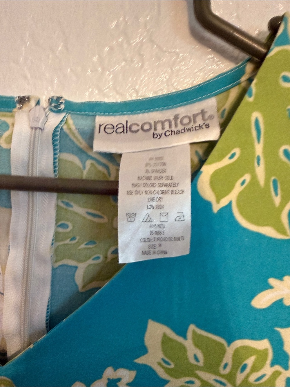 Chadwick’s realcomfort cotton sleeveless dress Medium Hawaiian blue green - Picture 2 of 4